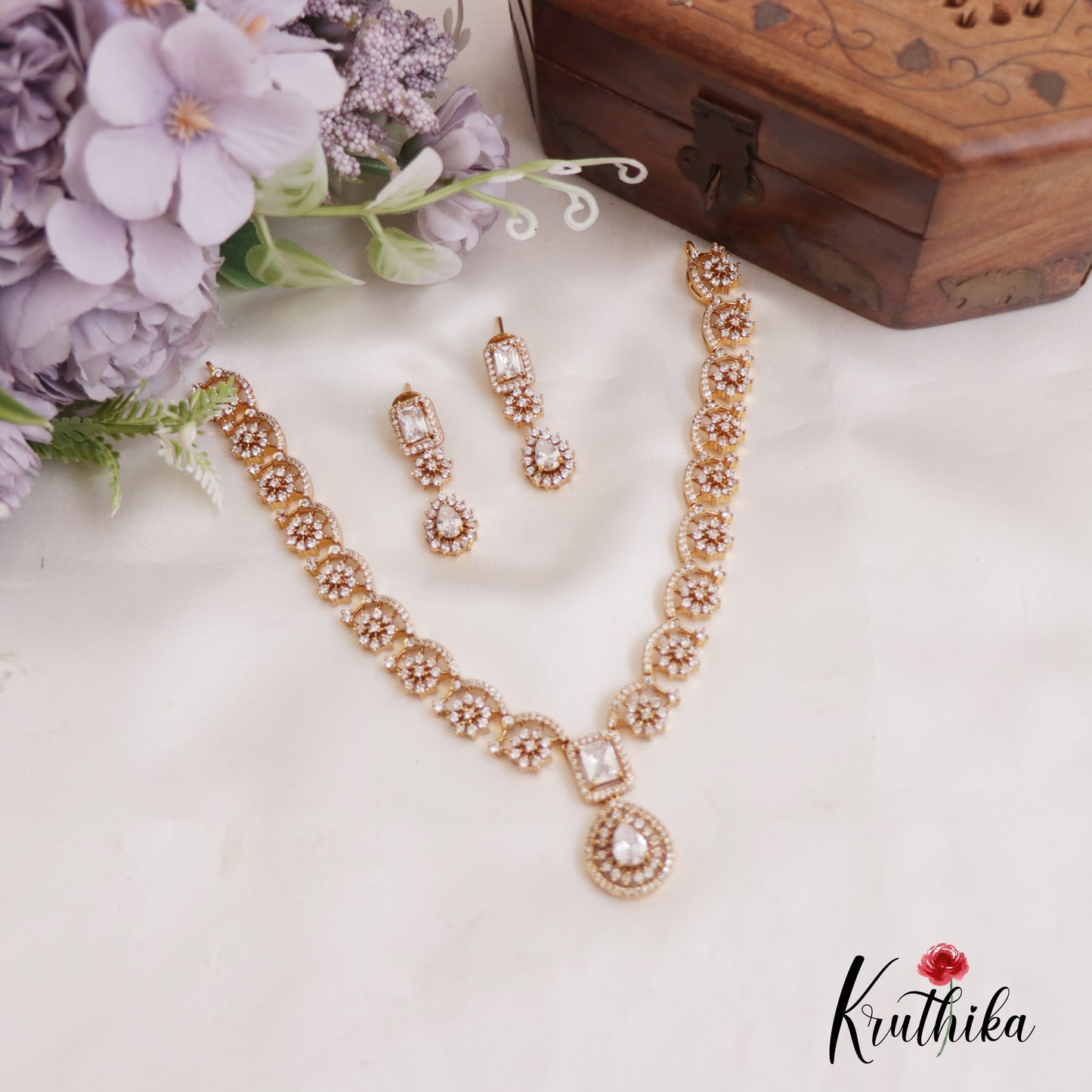 Sparkling Floral Motifs AD Necklace NC2669 (Available In 2 Colors)