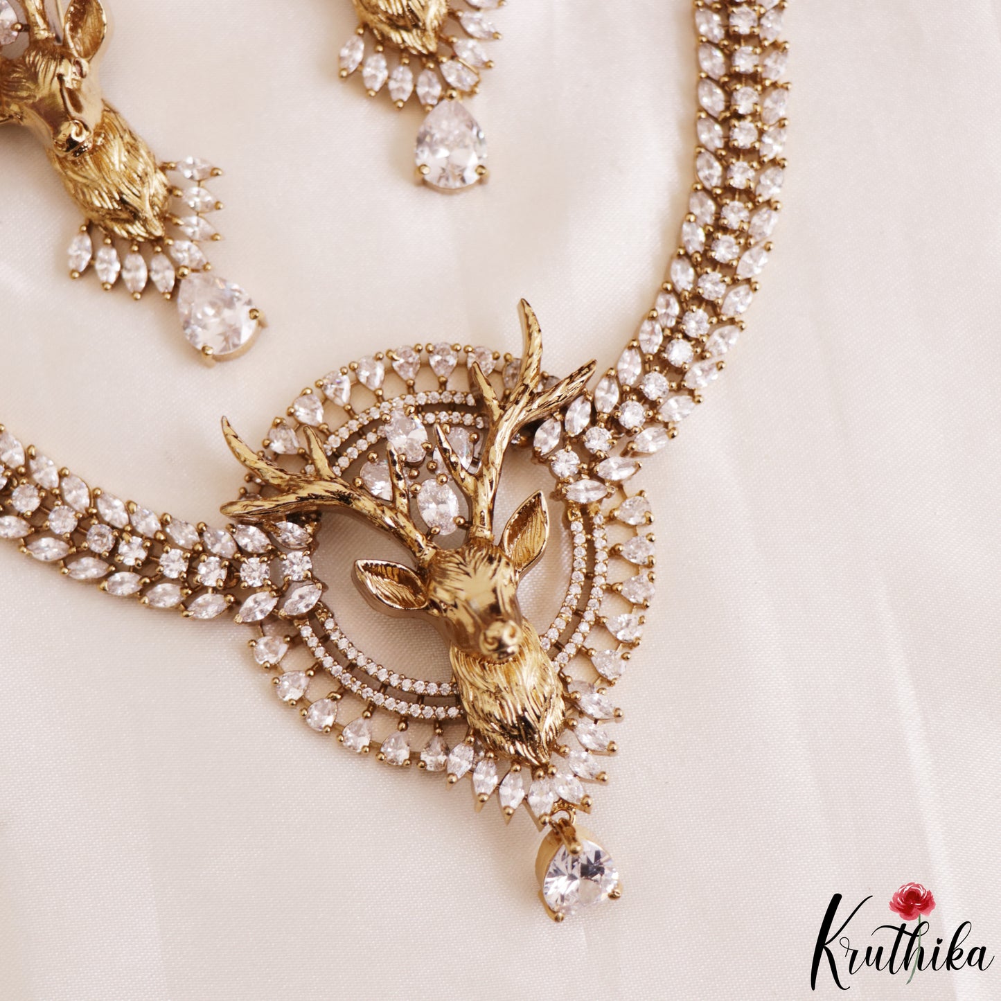Stunning Deer Motifs CZ Victorian Necklace NC3151 (Available In 4 Colors)