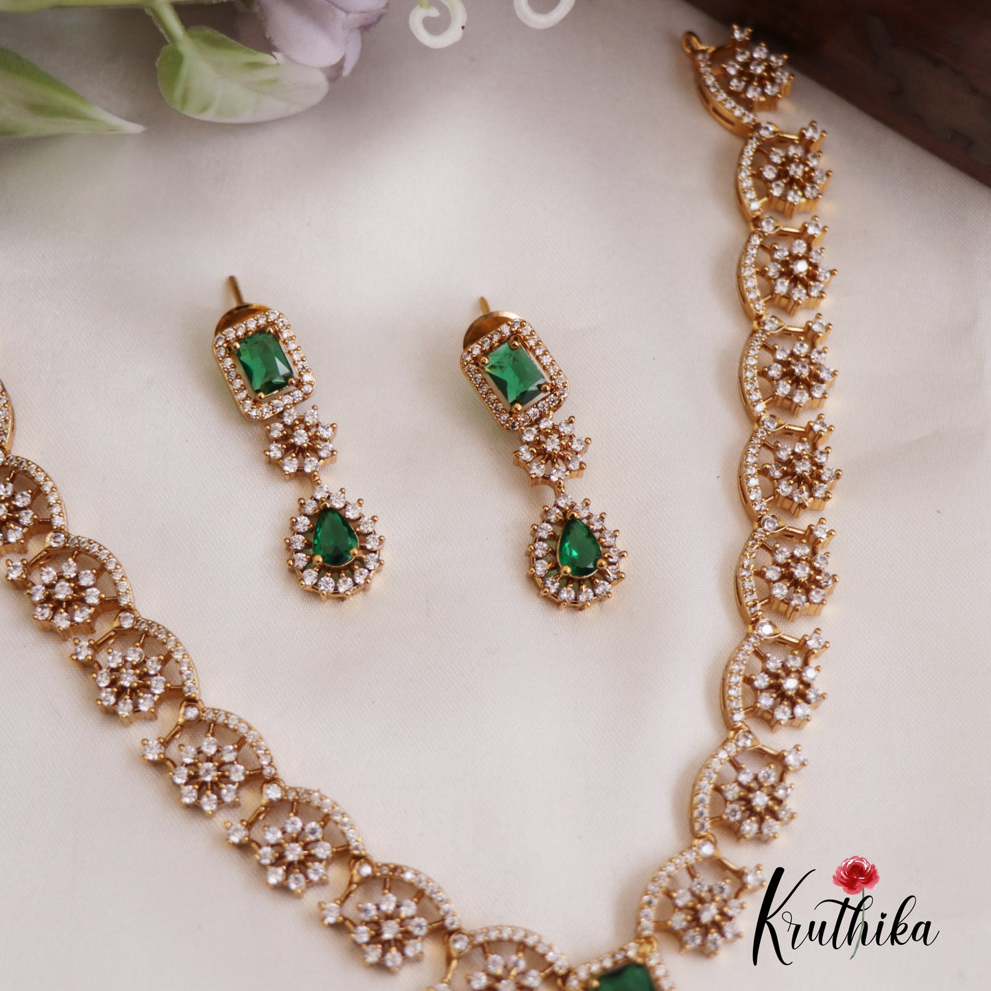 Sparkling Floral Motifs AD Necklace NC2669 (Available In 2 Colors)