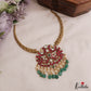 Stunning Antique Floral Peacock Motifs Hasli Jadau Necklace With Green Bead Drops NC3036
