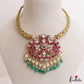 Stunning Antique Floral Peacock Motifs Hasli Jadau Necklace With Green Bead Drops NC3036