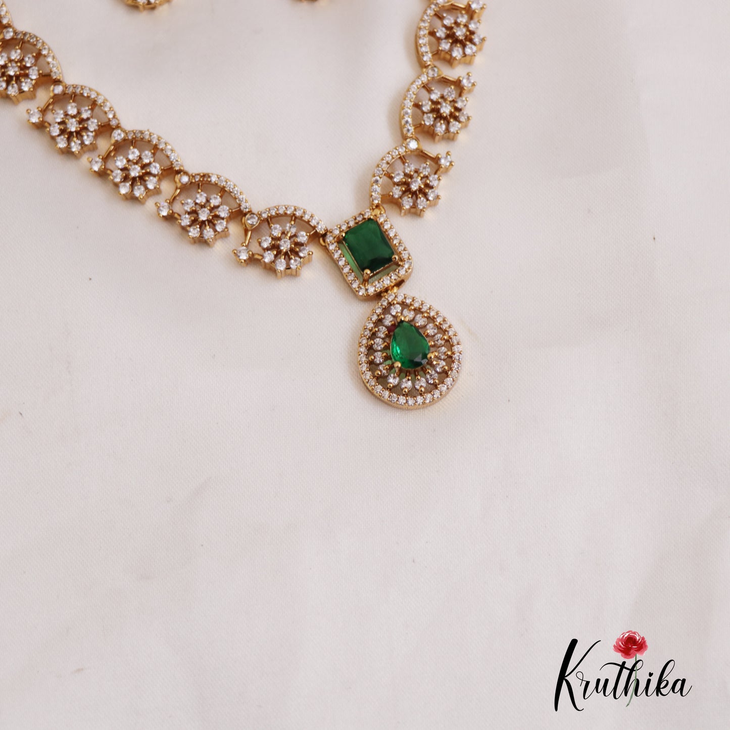 Sparkling Floral Motifs AD Necklace NC2669 (Available In 2 Colors)