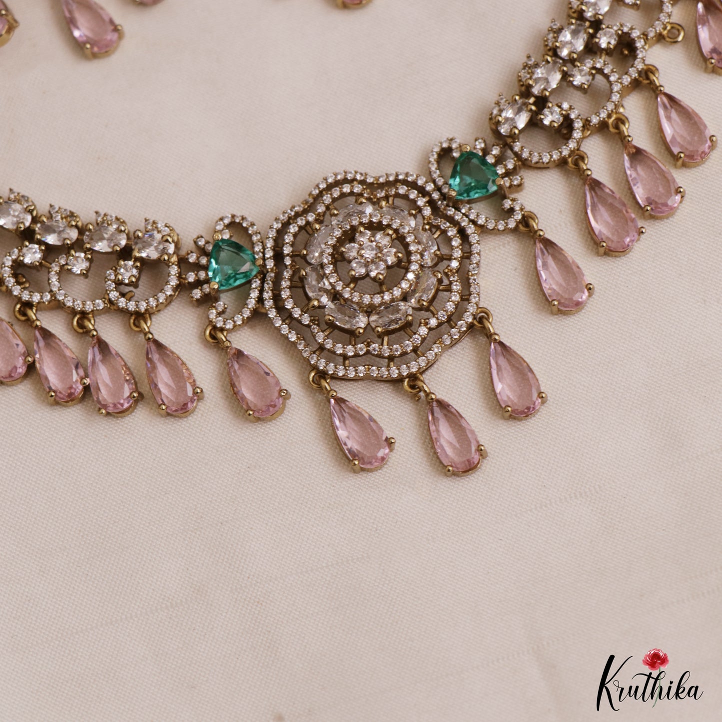 Sparkling Floral Teardrop Motifs CZ Victorian Choker NC3037