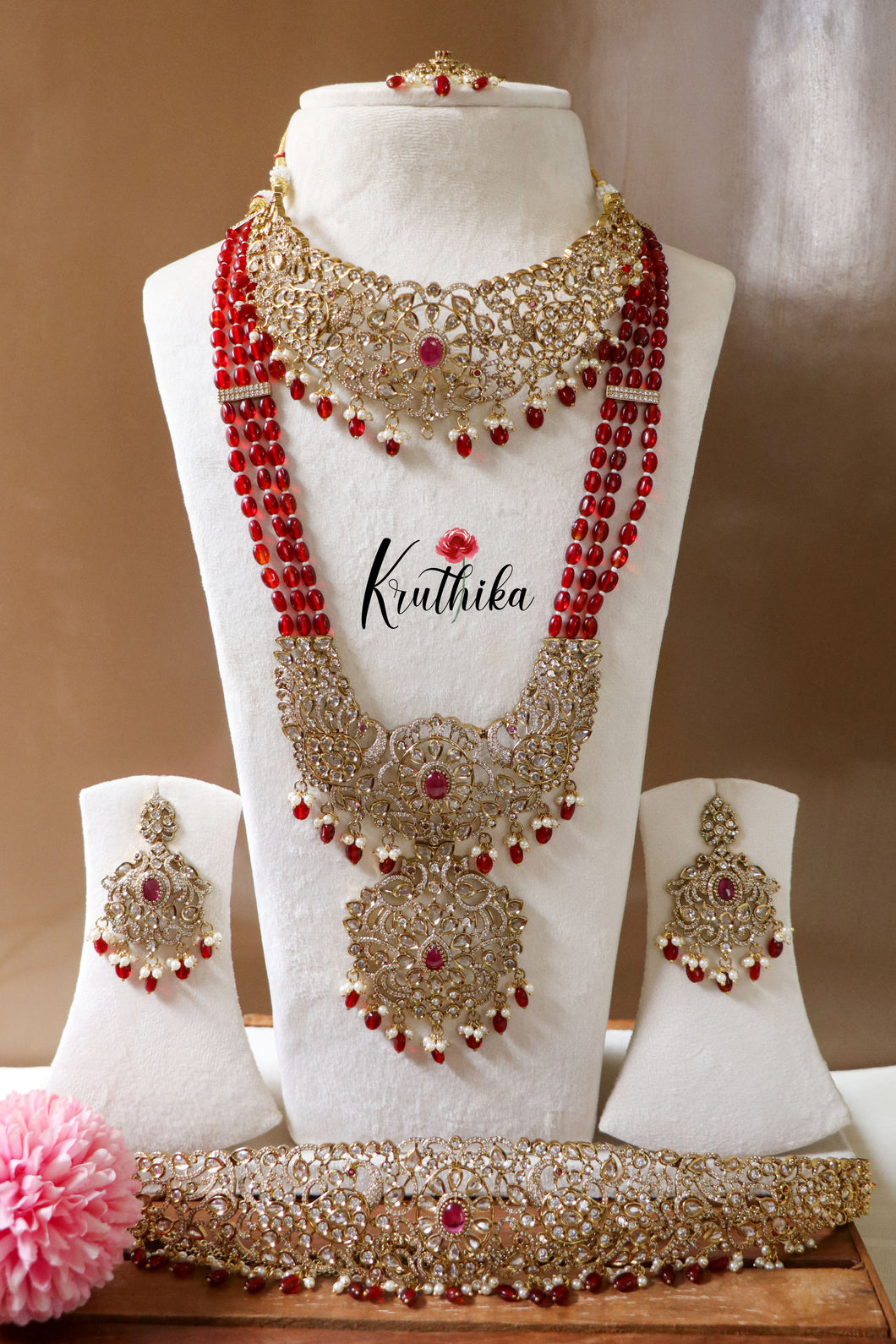 Premium Victorian Beads Bridal set Maroon BS7-Pre Booking 10 to 15 days