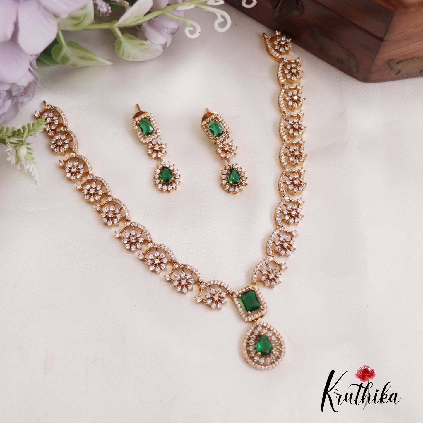 Sparkling Floral Motifs AD Necklace NC2669 (Available In 2 Colors)
