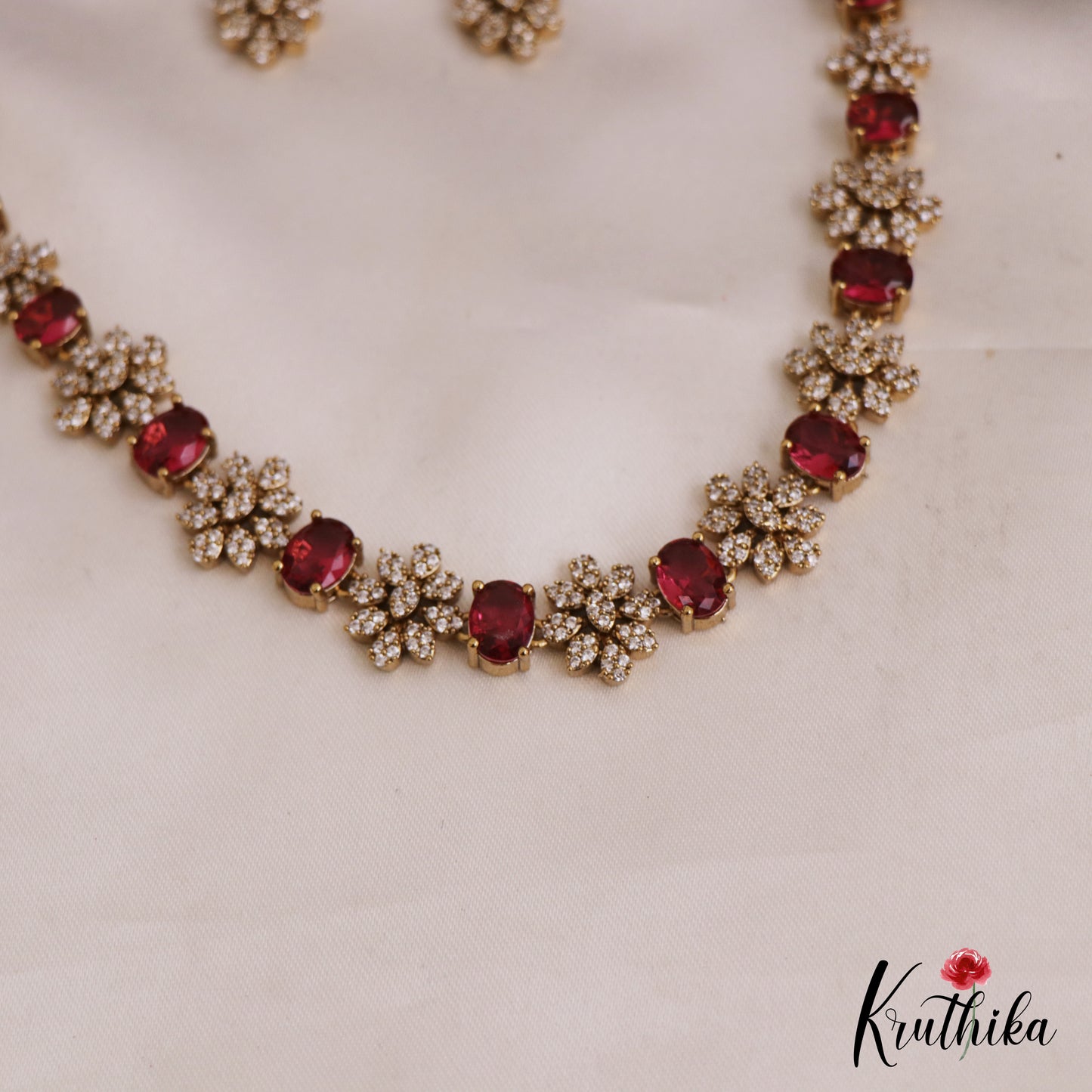 Sparkling AD Floral Motifs Victorian Necklace NC2792 (Available In 4 Colors)