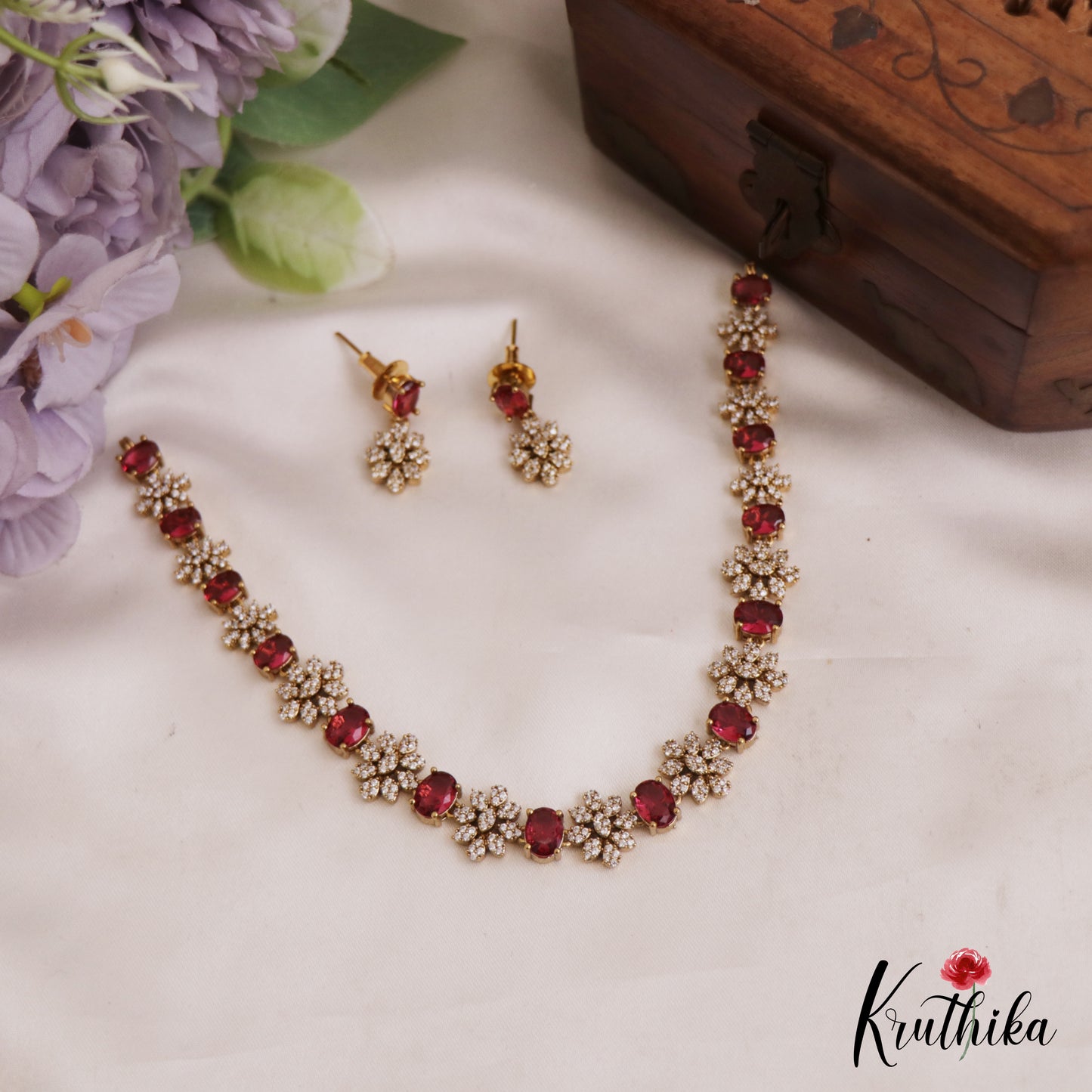 Sparkling AD Floral Motifs Victorian Necklace NC2792 (Available In 4 Colors)