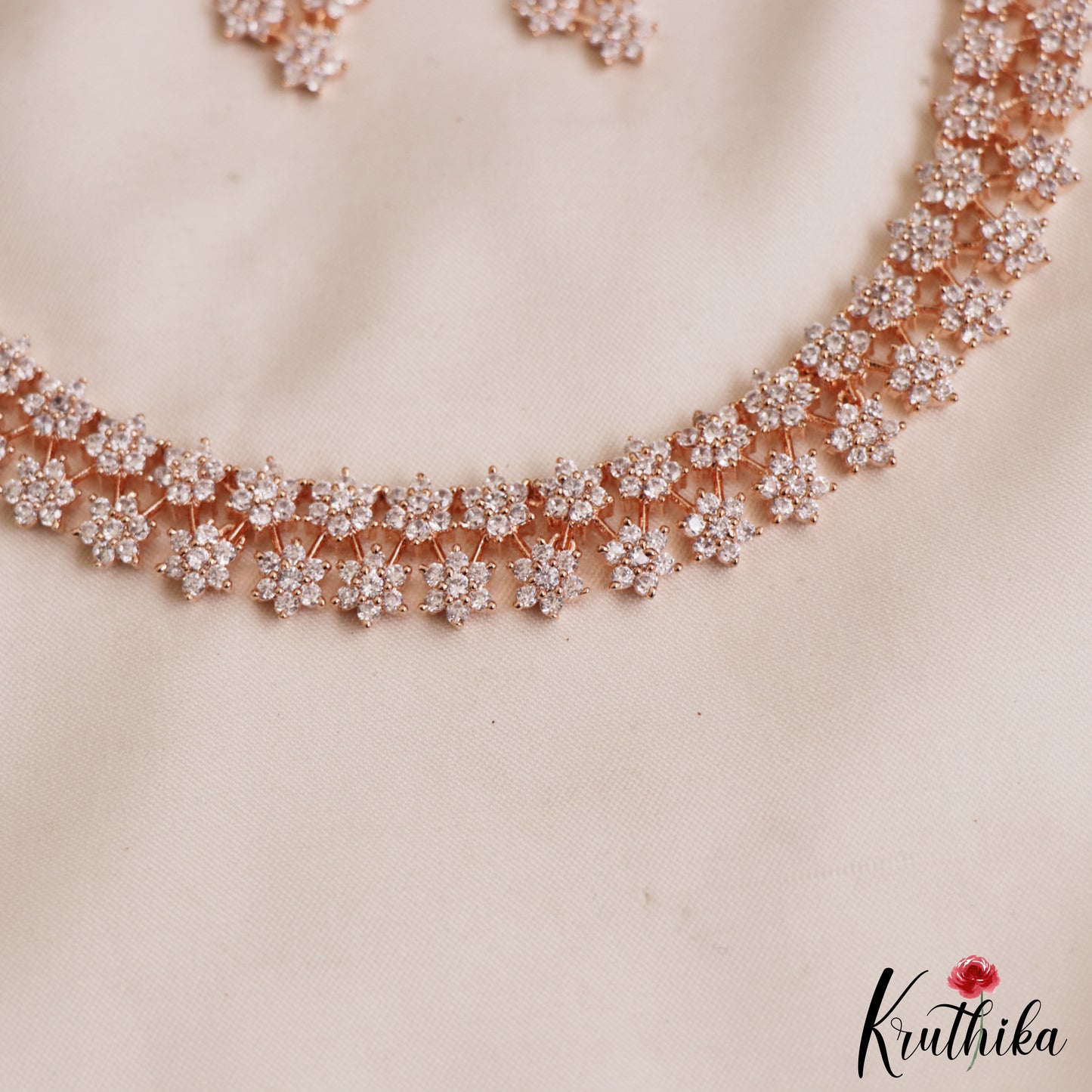 Sparkling Floral Motifs Rose Gold Finish Choker NC2993
