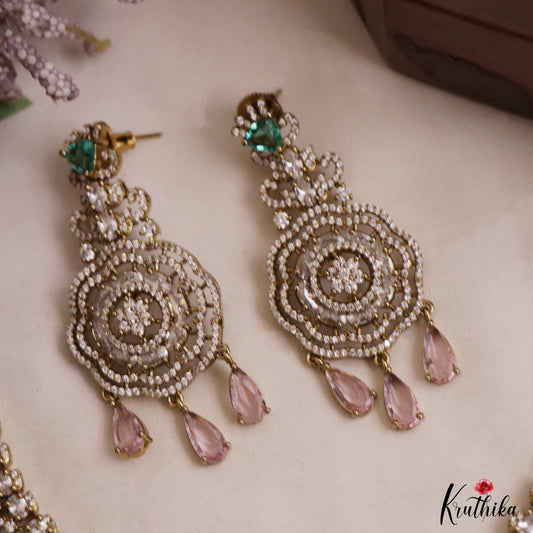 Sparkling Floral Teardrop Motifs CZ Victorian Choker NC3037