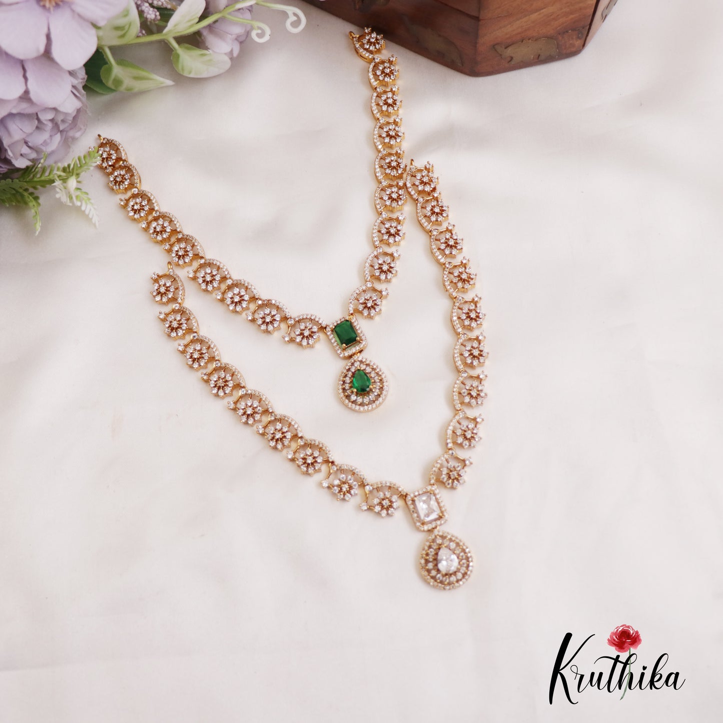 Sparkling Floral Motifs AD Necklace NC2669 (Available In 2 Colors)