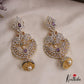 Stunning Peacock Motifs AD Victorian Chandbali Jhumka Earrings With Pearl Drop E1132 (Available In 3 Colors)
