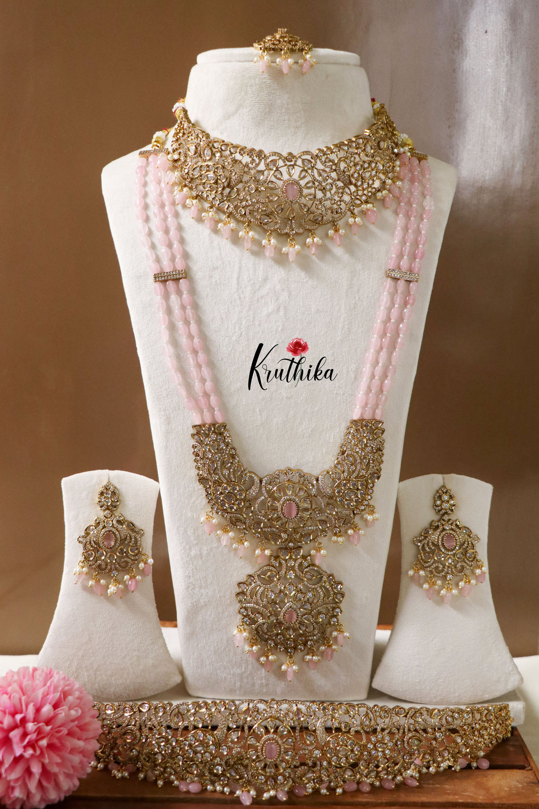 Premium Victorian Beads Bridal set Pink BS6-Pre Booking 10 to 15 days