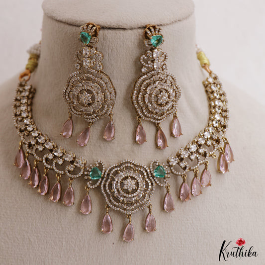 Sparkling Floral Teardrop Motifs CZ Victorian Choker NC3037