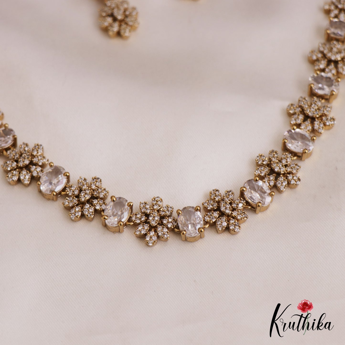Sparkling AD Floral Motifs Victorian Necklace NC2792 (Available In 4 Colors)