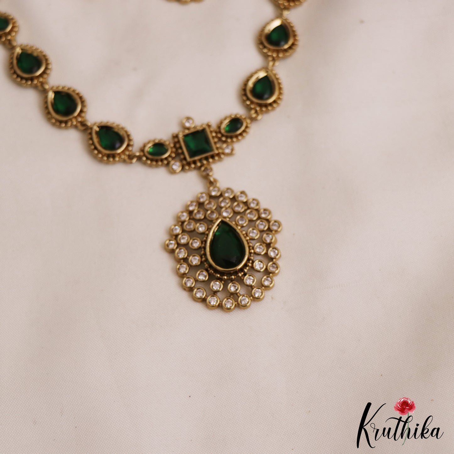 Classic Square Teardrop Motifs AD Necklace NC2959