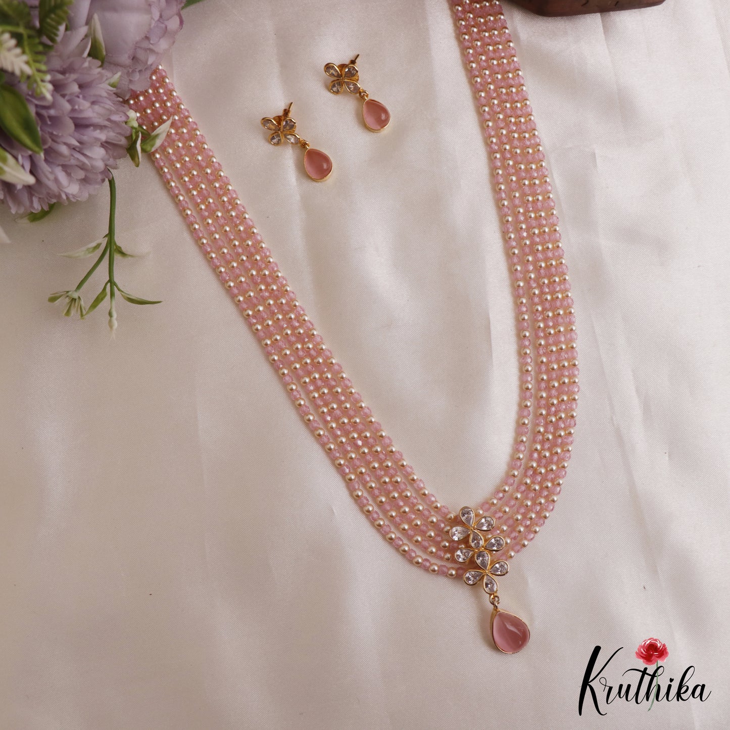 Trendy Floral Motifs Multi Layer Pearl Bead Haaram LH2161 (Available In 2 Colors)