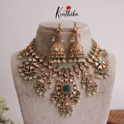 Trendy AD Victorian Necklace with White Beads NC2048