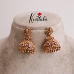 Beautiful Temple Lakshmi Design Jhumkas E427 (Available in 3 Colours)