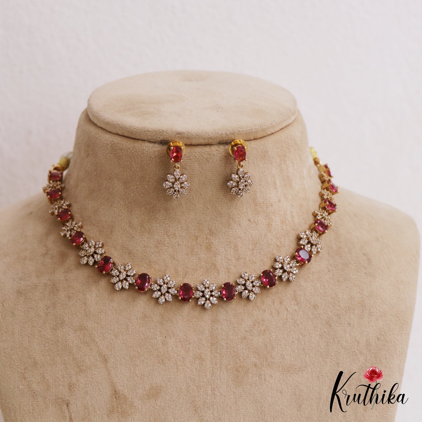 Sparkling AD Floral Motifs Victorian Necklace NC2792 (Available In 4 Colors)