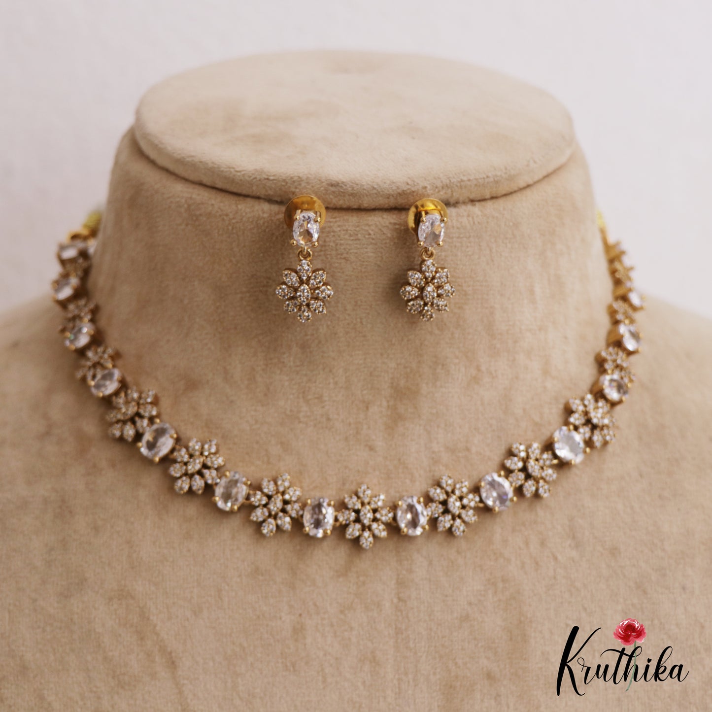 Sparkling AD Floral Motifs Victorian Necklace NC2792 (Available In 4 Colors)