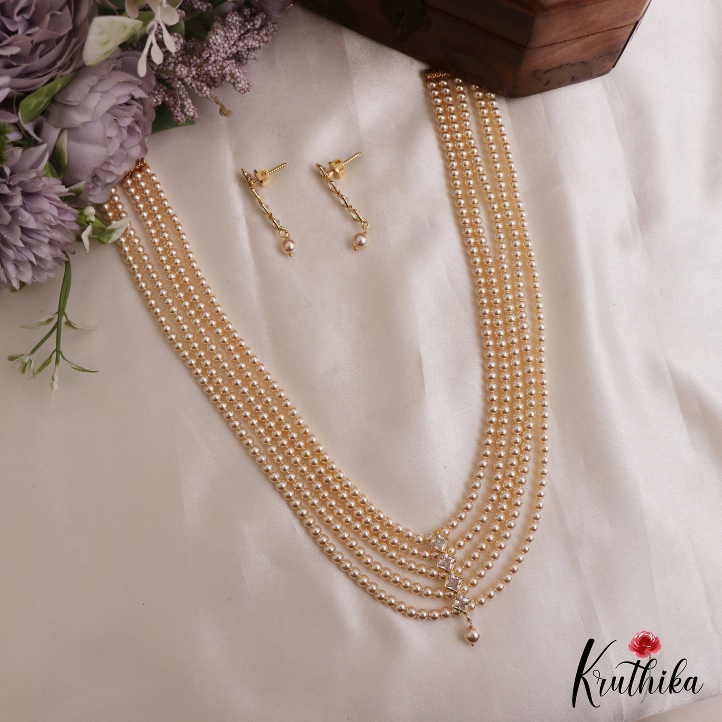 Pretty Sqaure Motifs Multi Layer Pearl Haaram LH2131 (Available In 3 Colors)