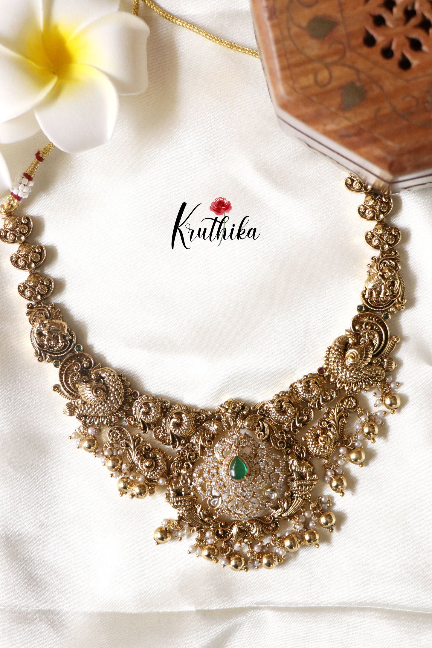 Designer Premium Polish AD Peacock Necklace golden beads NC1240