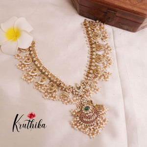Elegant Peacock Guttaposalu Necklace with Pearl Drops NC1944