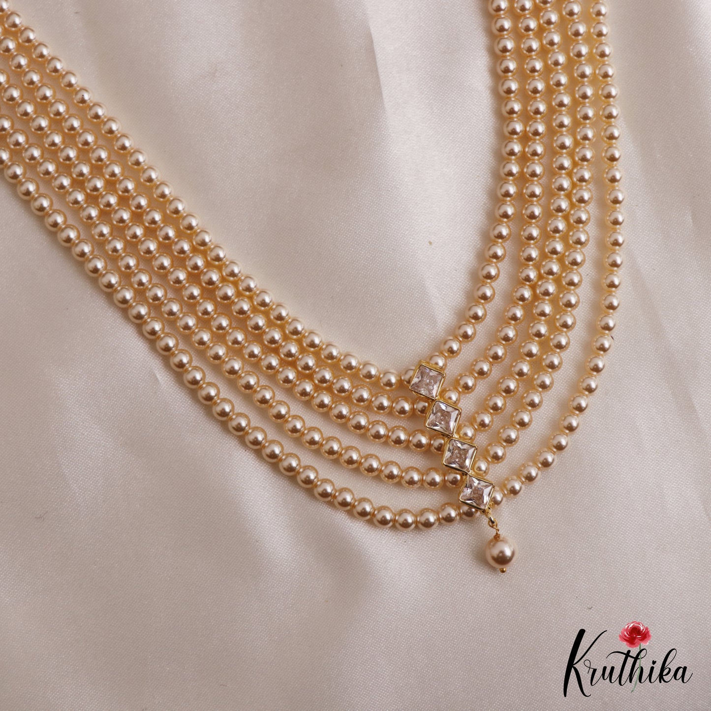 Pretty Sqaure Motifs Multi Layer Pearl Haaram LH2131 (Available In 3 Colors)