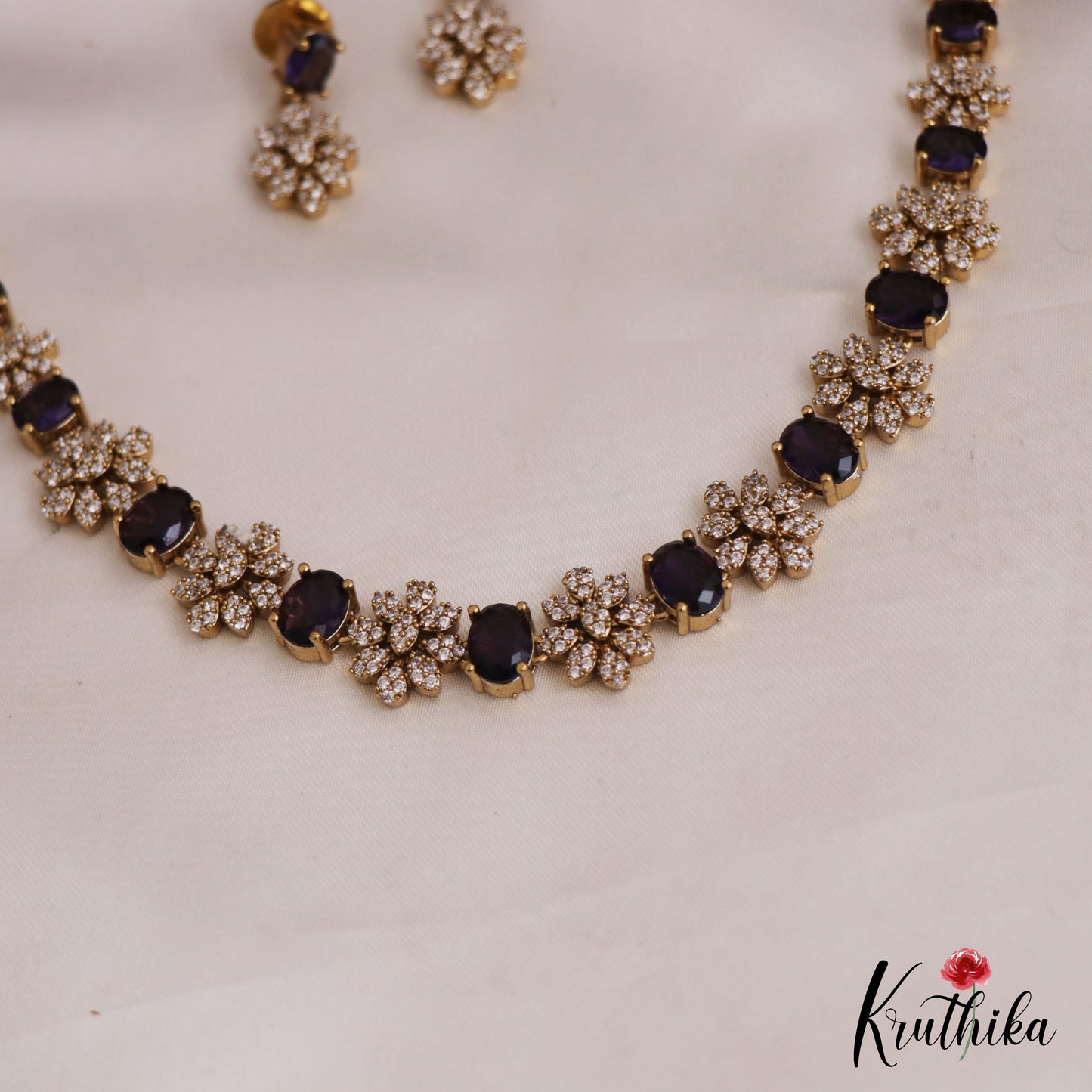 Sparkling AD Floral Motifs Victorian Necklace NC2792 (Available In 4 Colors)
