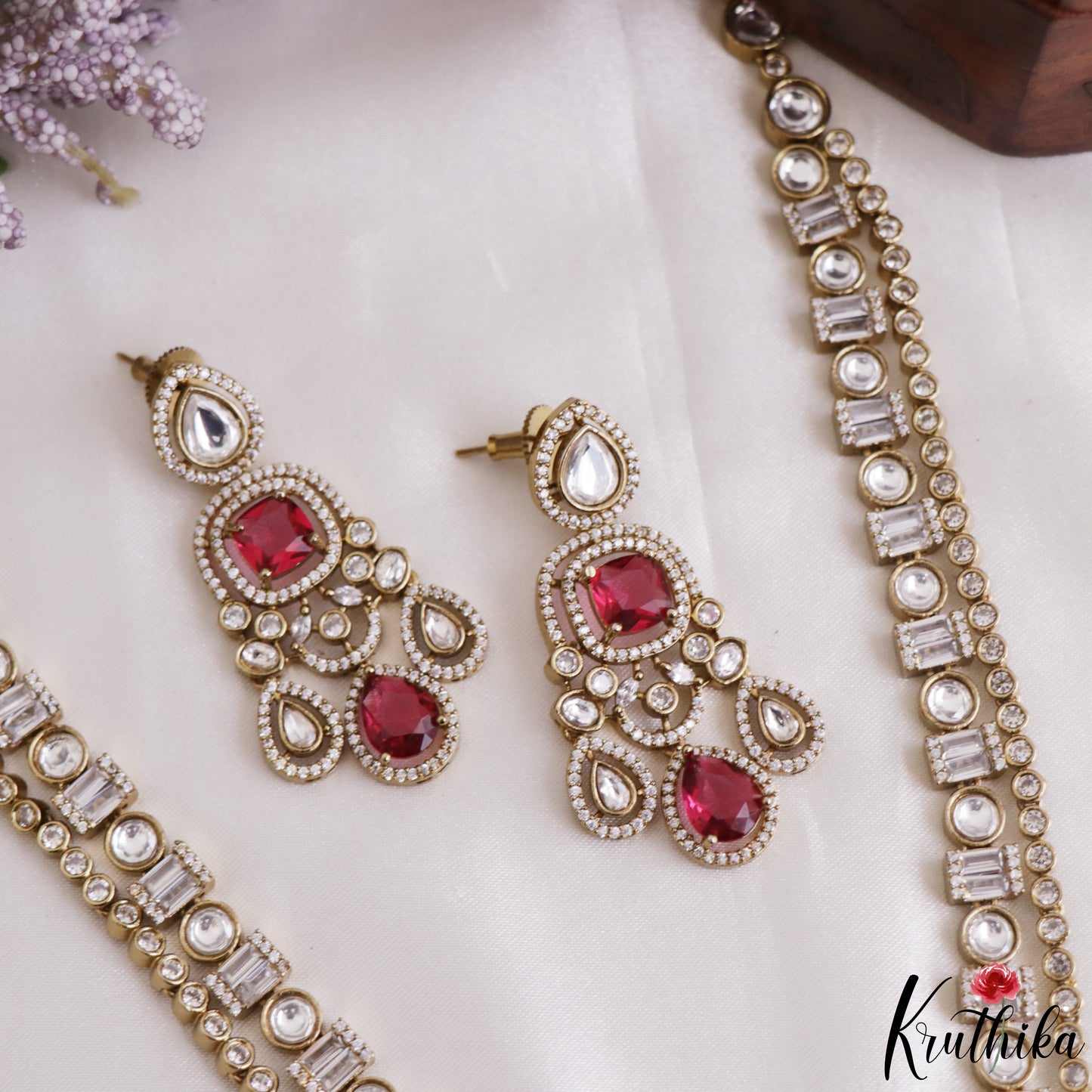 Gorgeous Teardrop Motifs Polki CZ Victorian Haaram LH2175 (Available In 4 Colors)