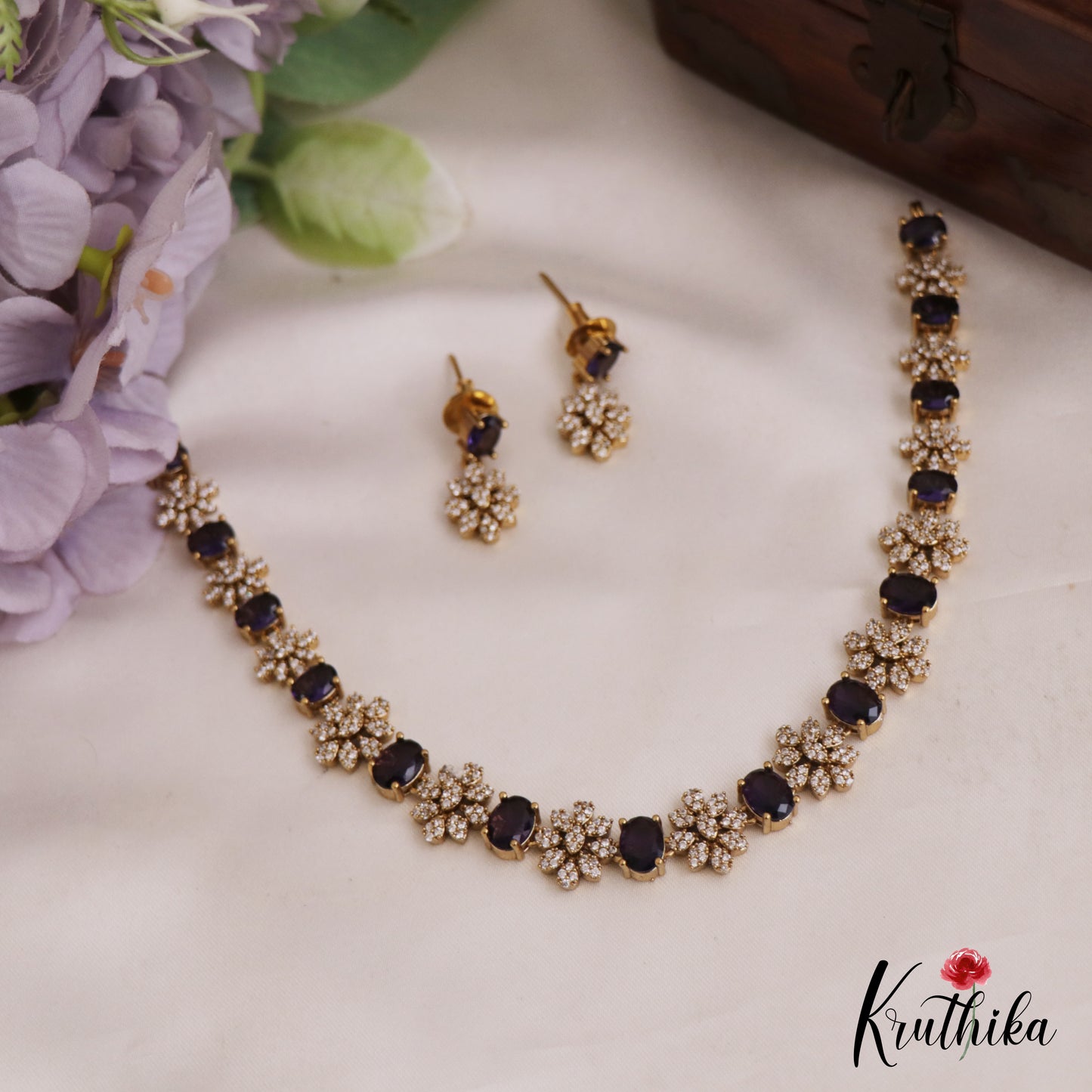 Sparkling AD Floral Motifs Victorian Necklace NC2792 (Available In 4 Colors)