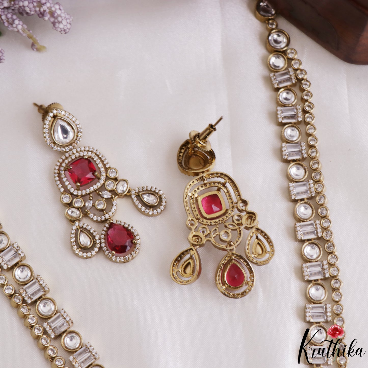 Gorgeous Teardrop Motifs Polki CZ Victorian Haaram LH2175 (Available In 4 Colors)