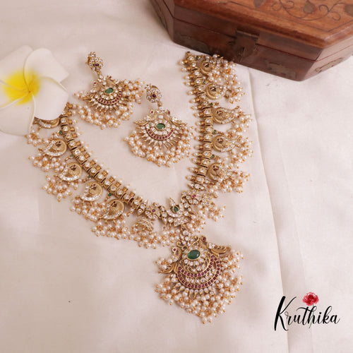 Elegant Peacock Guttaposalu Necklace with Pearl Drops NC1944