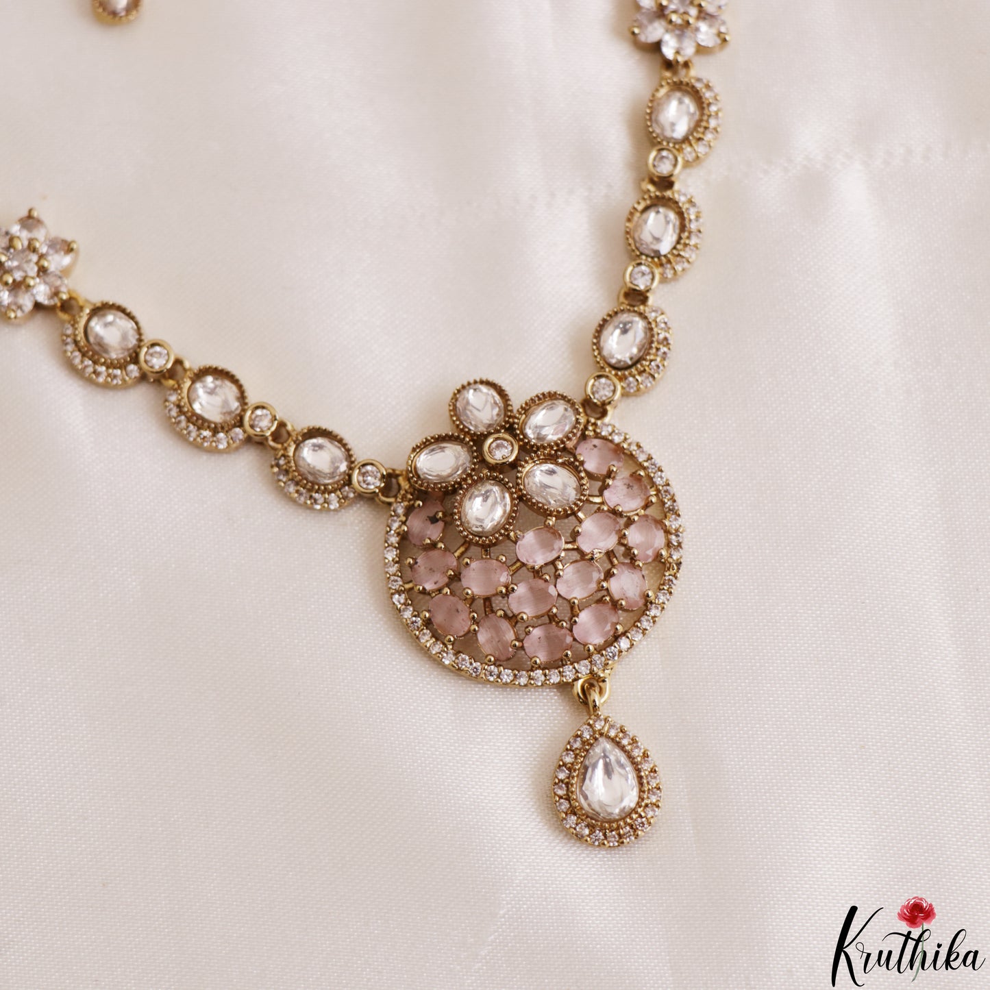 Classic Floral Motifs Polki CZ Victorian Necklace NC3190 (Available In 4 Colors)