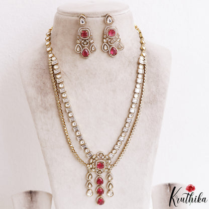 Gorgeous Teardrop Motifs Polki CZ Victorian Haaram LH2175 (Available In 4 Colors)