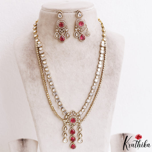Gorgeous Teardrop Motifs Polki CZ Victorian Haaram LH2175 (Available In 4 Colors)