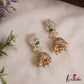 Sparkling Peacock Motifs AD Jhumkas With Pearl Drops E1095 (Available In 3 Colors)