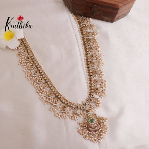 Elegant Peacock Guttaposalu Haaram with Pearl Drops LH1856