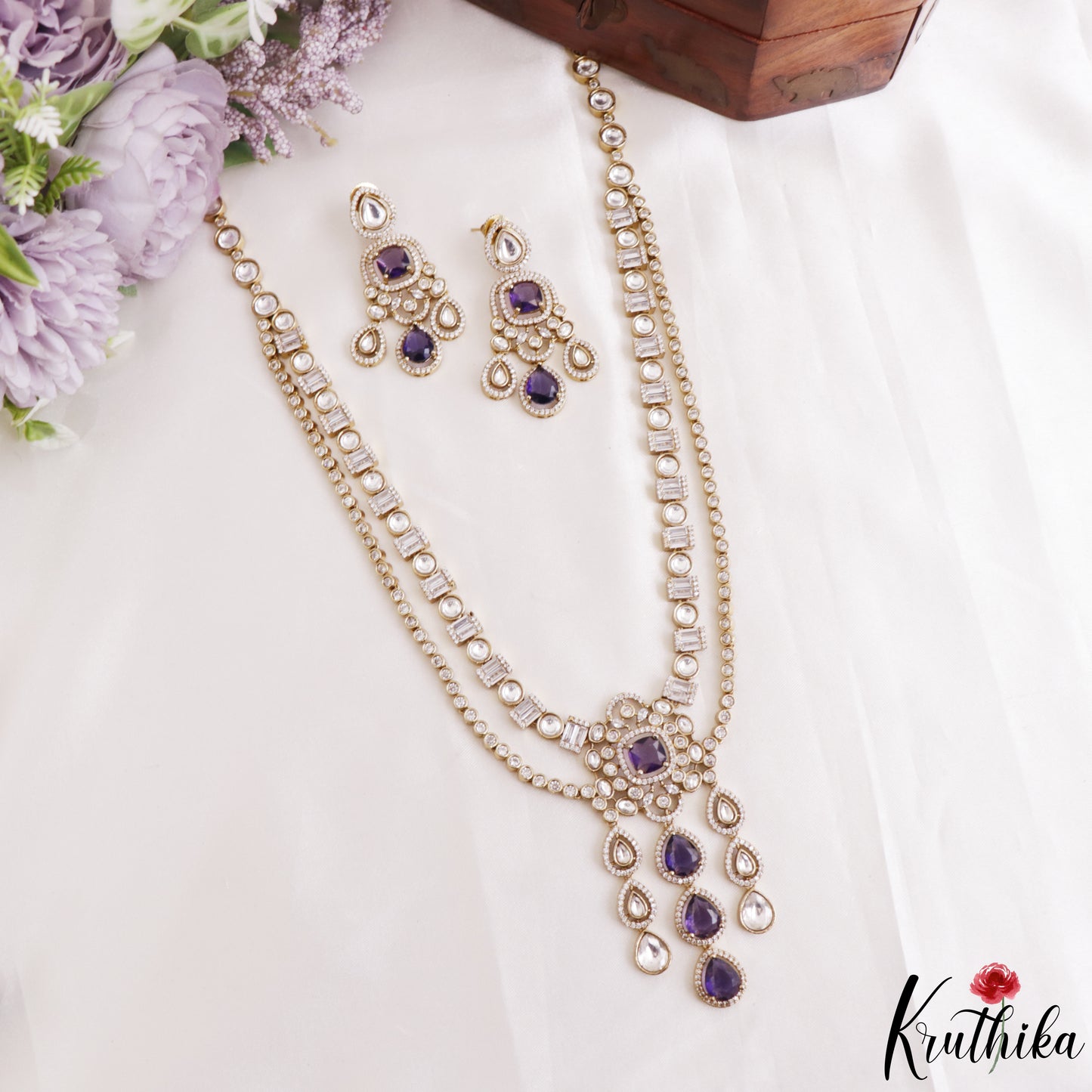 Gorgeous Teardrop Motifs Polki CZ Victorian Haaram LH2175 (Available In 4 Colors)
