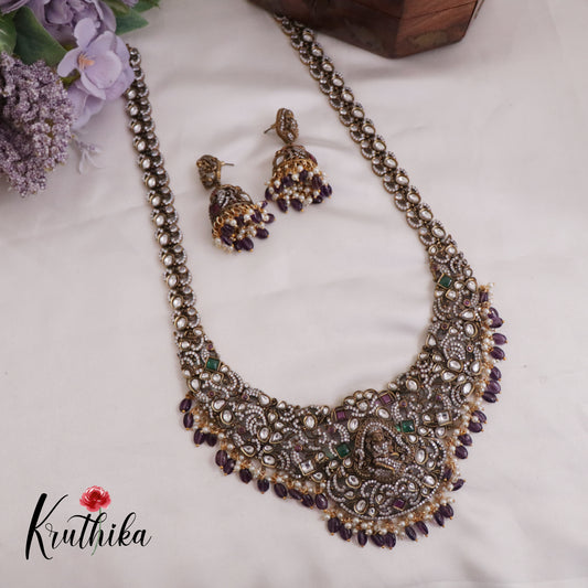 Grand Antique Victorian Finish Lakshmi Haaram with Purple Beads Drops LH1980