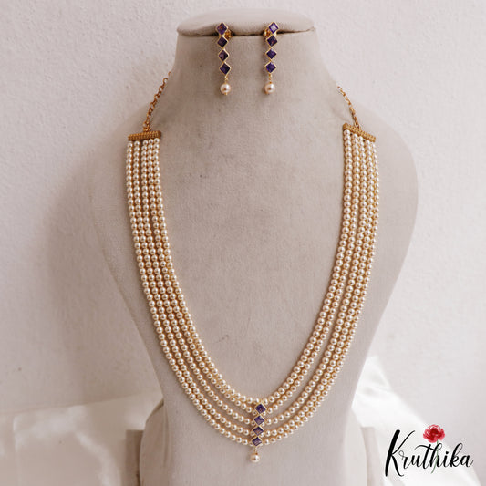 Pretty Sqaure Motifs Multi Layer Pearl Haaram LH2131 (Available In 3 Colors)