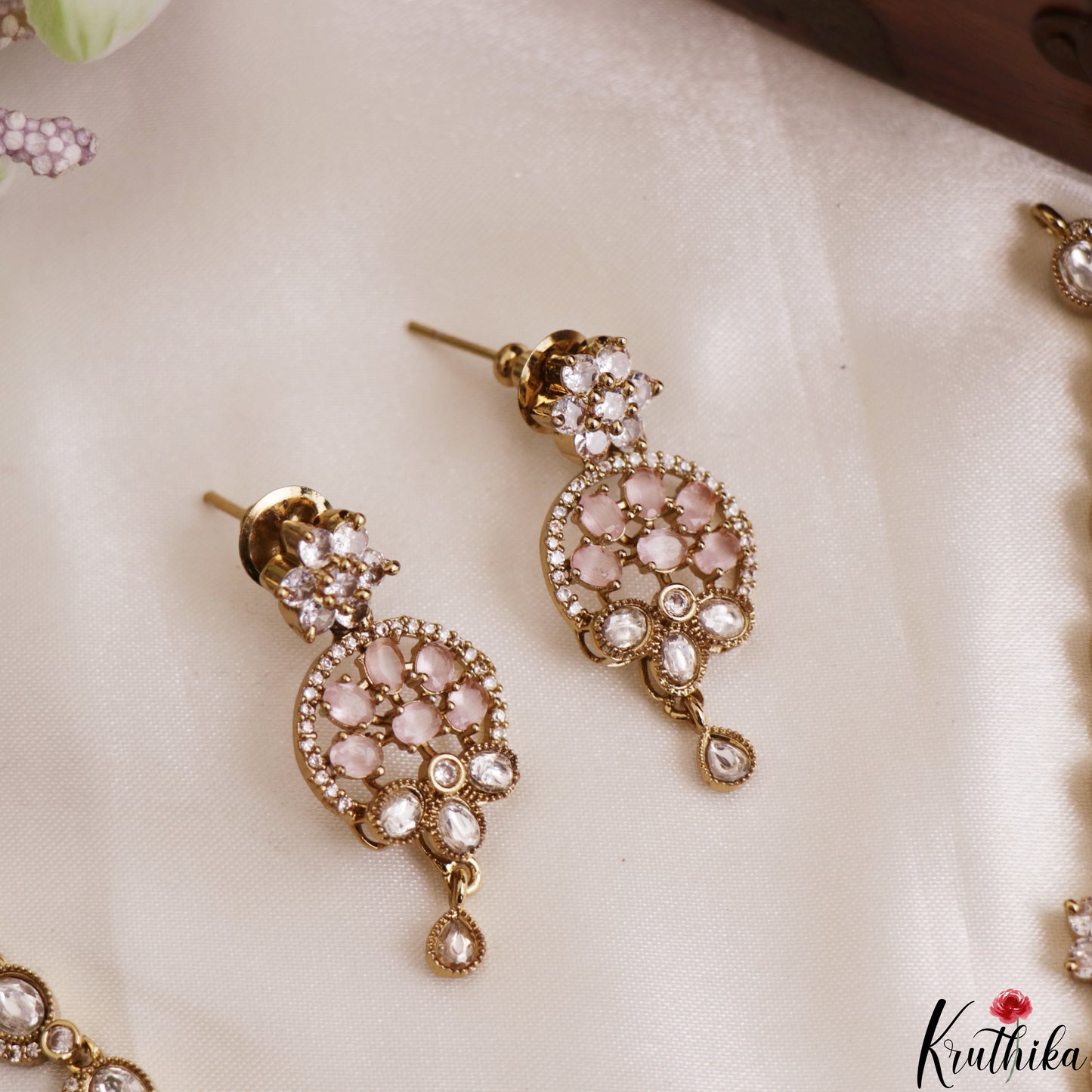 Classic Floral Motifs Polki CZ Victorian Necklace NC3190 (Available In 4 Colors)