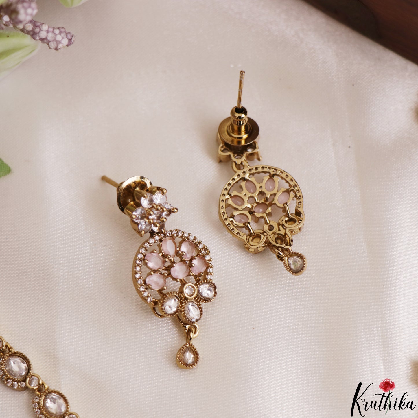 Classic Floral Motifs Polki CZ Victorian Necklace NC3190 (Available In 4 Colors)