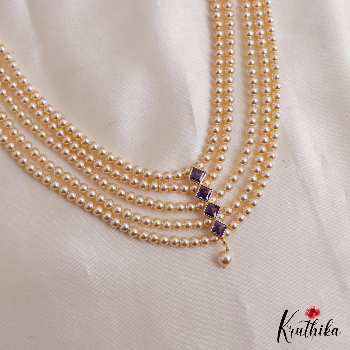 Pretty Sqaure Motifs Multi Layer Pearl Haaram LH2131 (Available In 3 Colors)