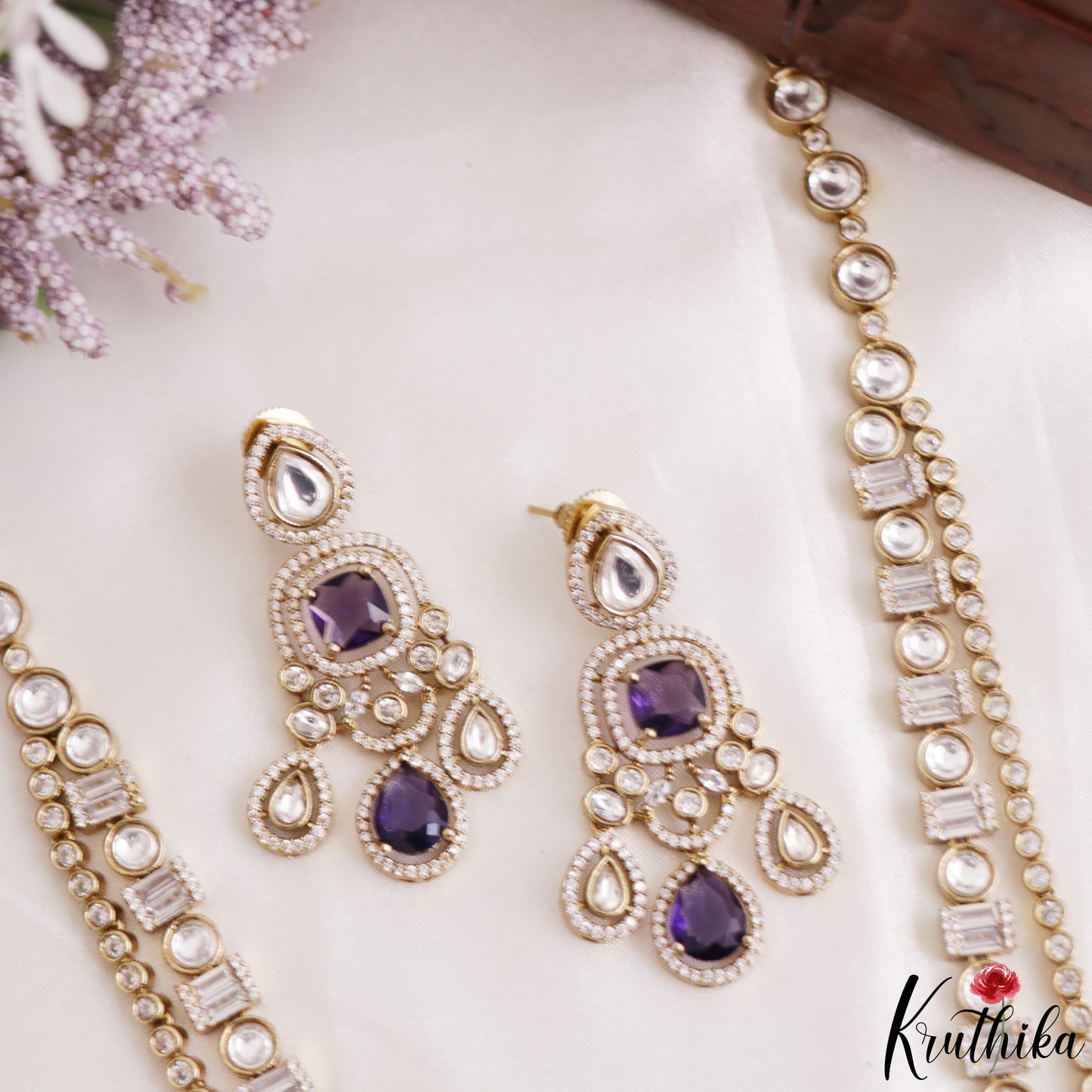 Gorgeous Teardrop Motifs Polki CZ Victorian Haaram LH2175 (Available In 4 Colors)