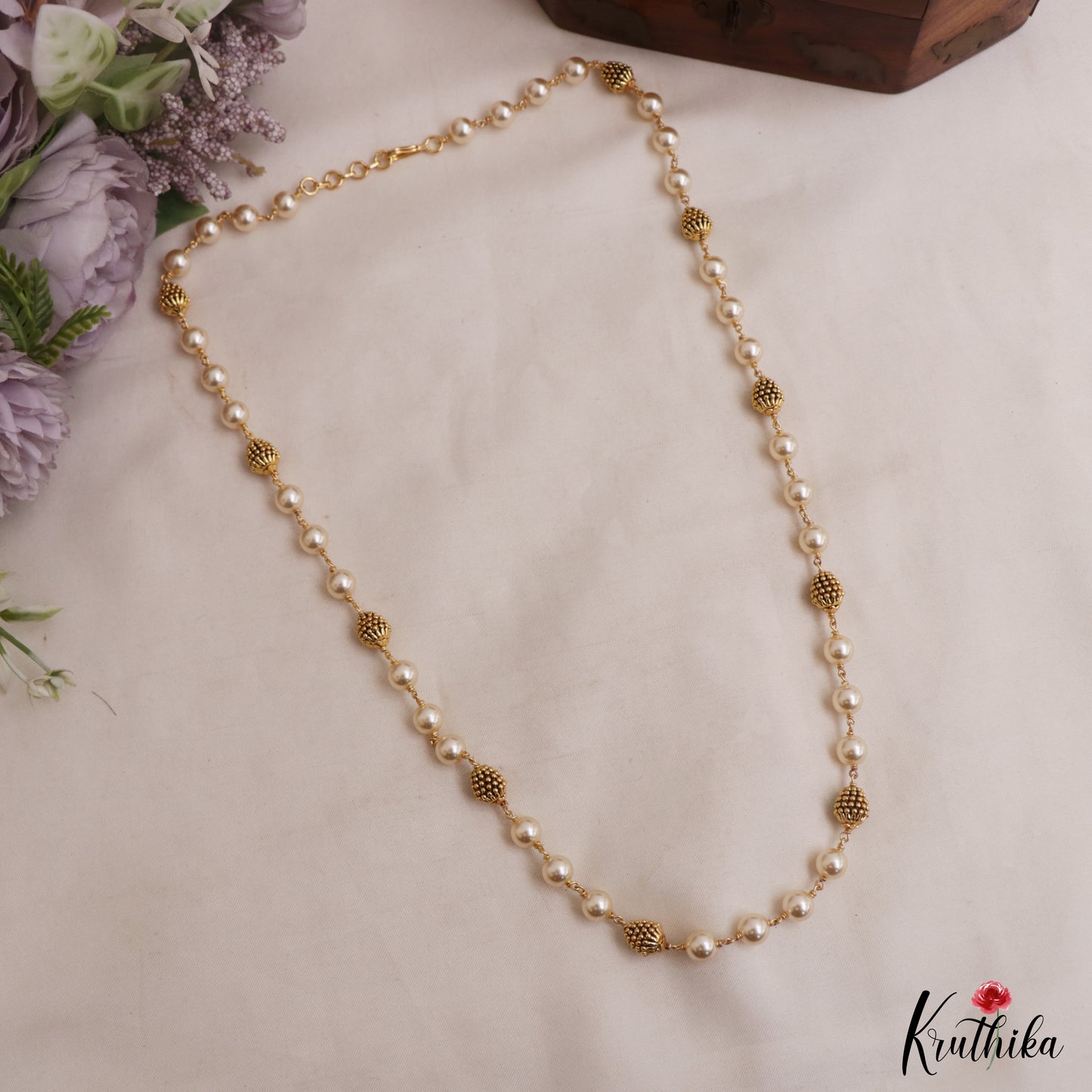 Elegant Gold-Tone Pearl Bead Mala NC3041
