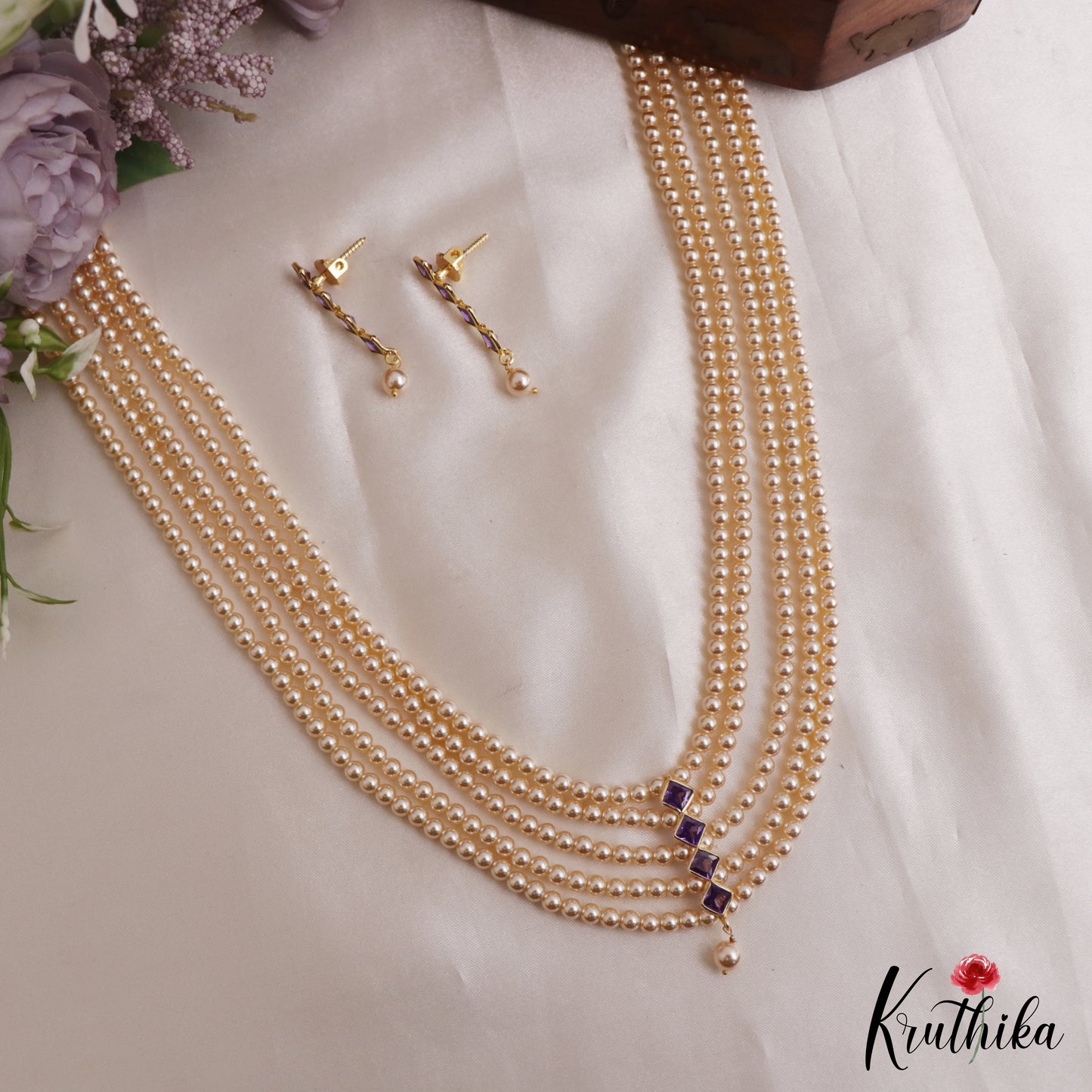 Pretty Sqaure Motifs Multi Layer Pearl Haaram LH2131 (Available In 3 Colors)
