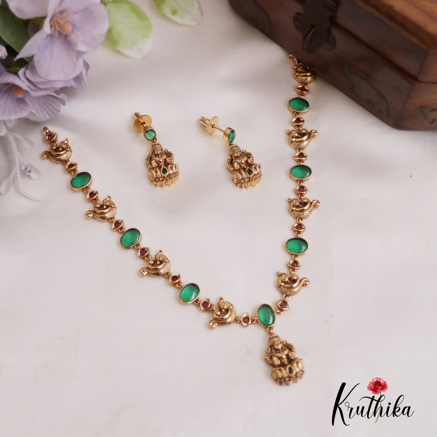 Simple Antique Lakshmi Peacock Motifs Necklace NC2675 (Available In 2 Colors)