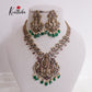 Elegant Antique Victorian Finish Lakshmi Narayana Necklace with Green Beads Drops NC2369