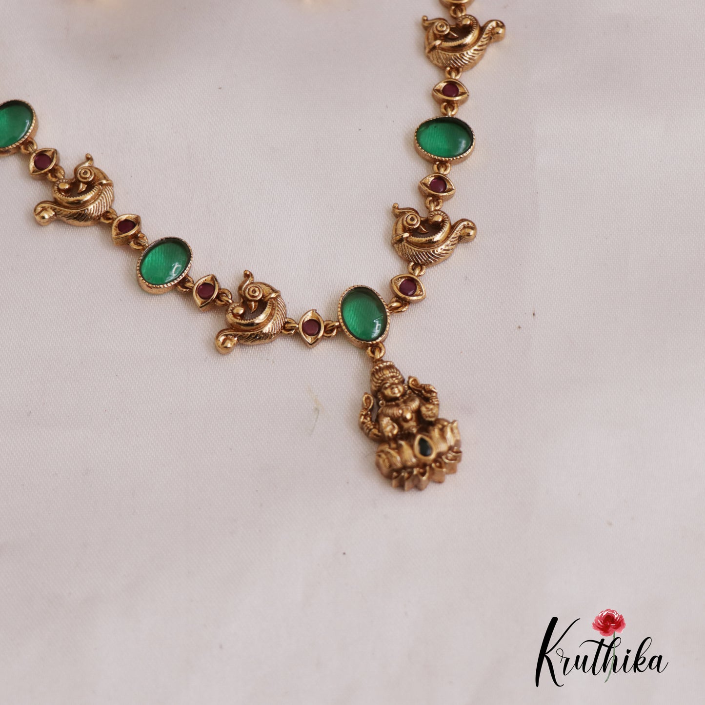 Simple Antique Lakshmi Peacock Motifs Necklace NC2675 (Available In 2 Colors)